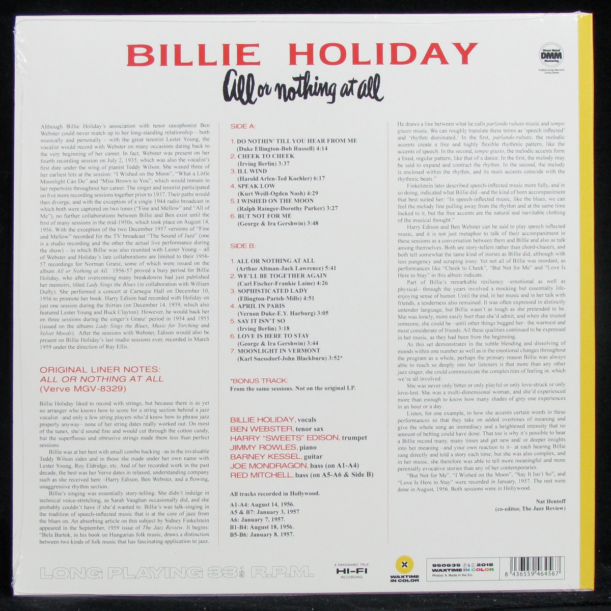 LP Billie Holiday — All Or Nothing At All (coloured vinyl) фото 2