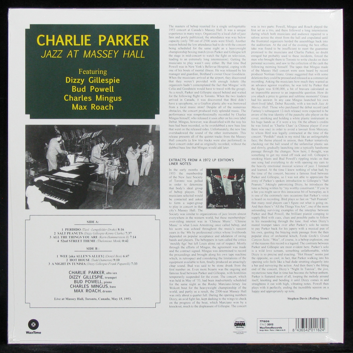 LP Charlie Parker — Jazz at Massey Hall фото 2
