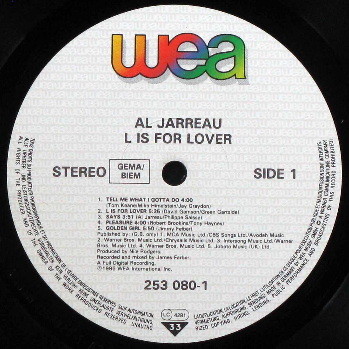 LP Al Jarreau — L Is For Lover фото 2