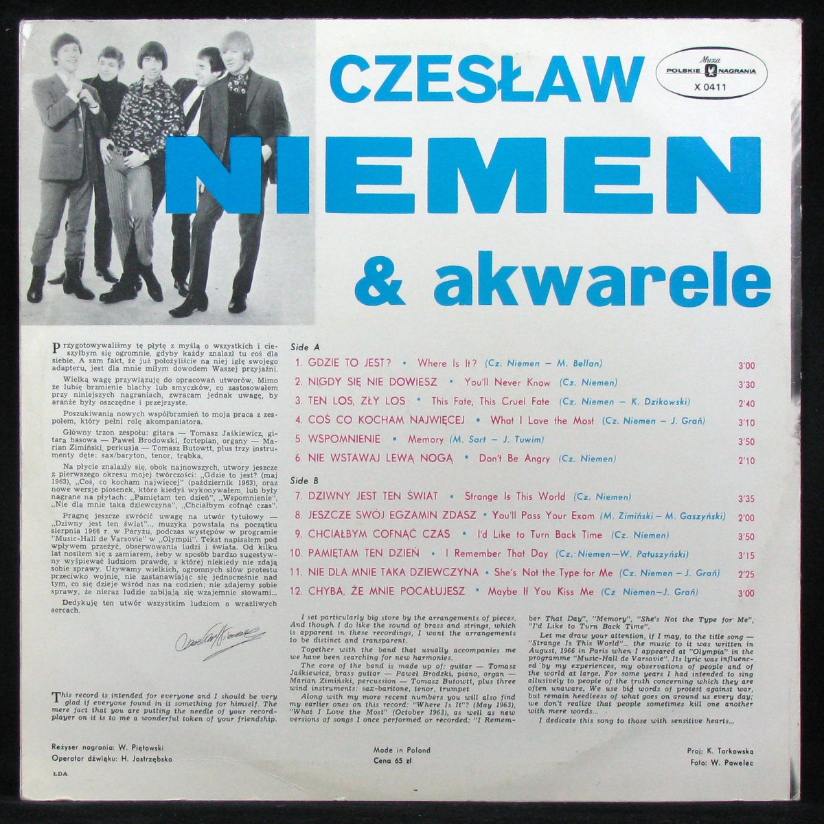 LP Czeslaw Niemen / Akwarele — Dziwny Jest Ten Swiat.. (mono) фото 2