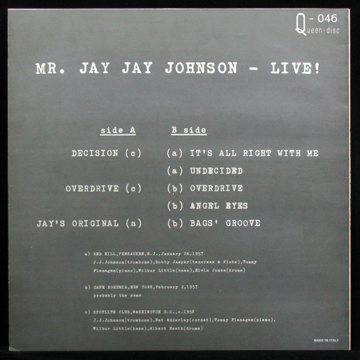 LP J.J. Johnson — Live! (mono) фото 2