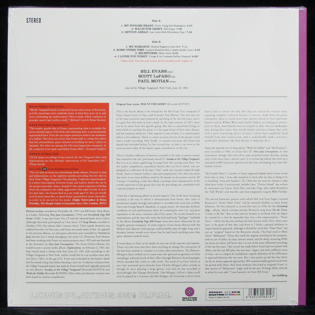 LP Bill Evans — Waltz For Debby (coloured vinyl) фото 2