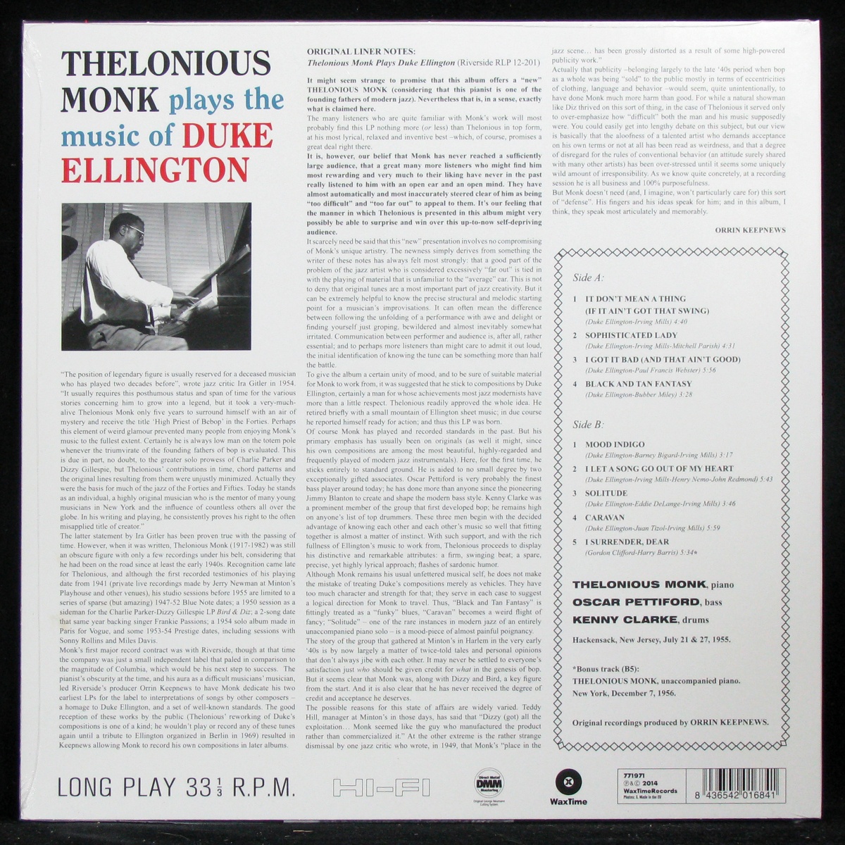 LP Thelonious Monk — Thelonious Monk Plays Duke Ellington (mono) фото 2