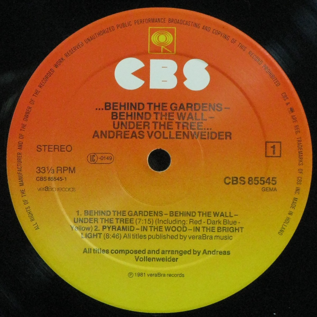 LP Andreas Vollenweider — Behind The Gardens - Behind The Wall фото 2