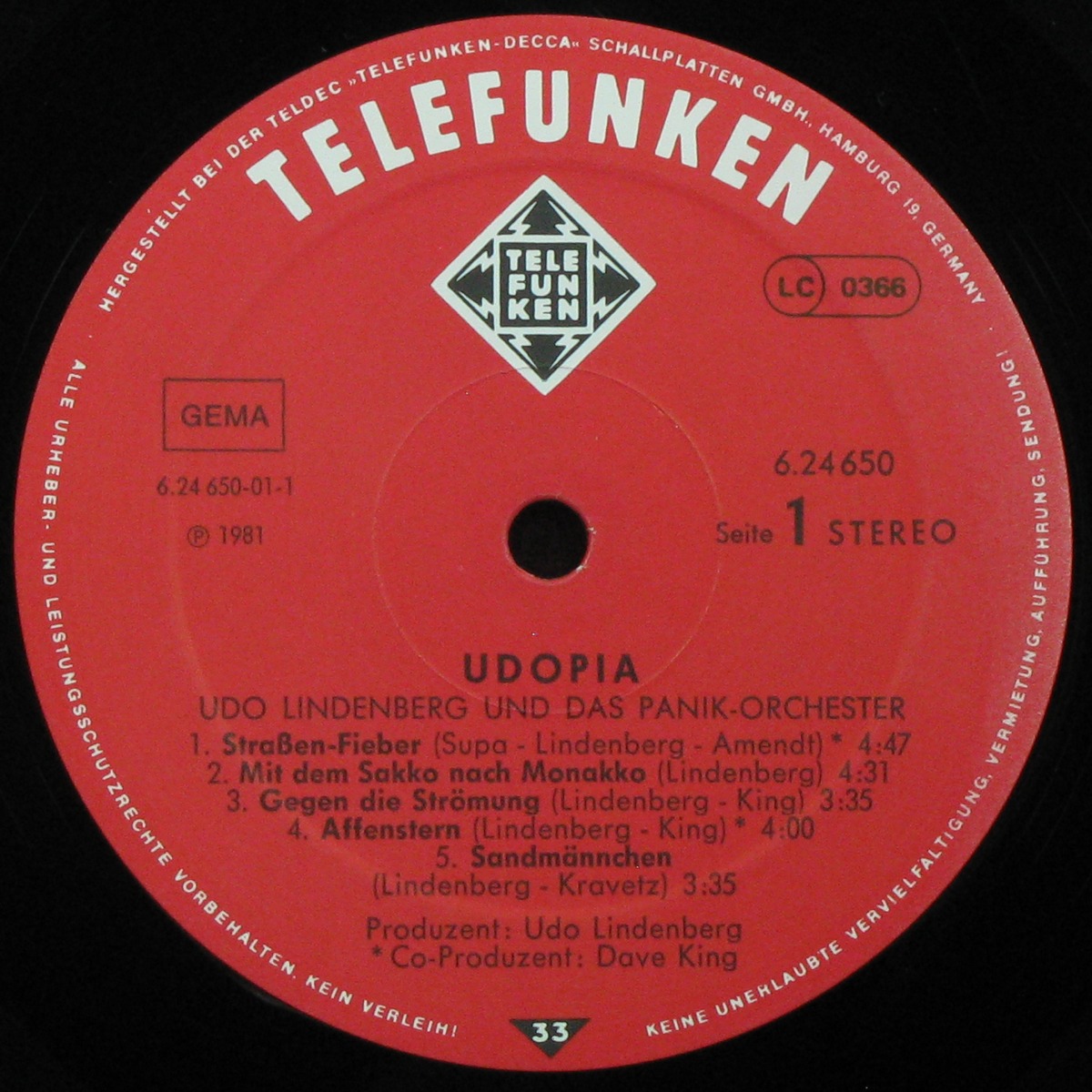 LP Udo Lindenberg & Panik Orchester — Udopia (+ big poster) фото 2