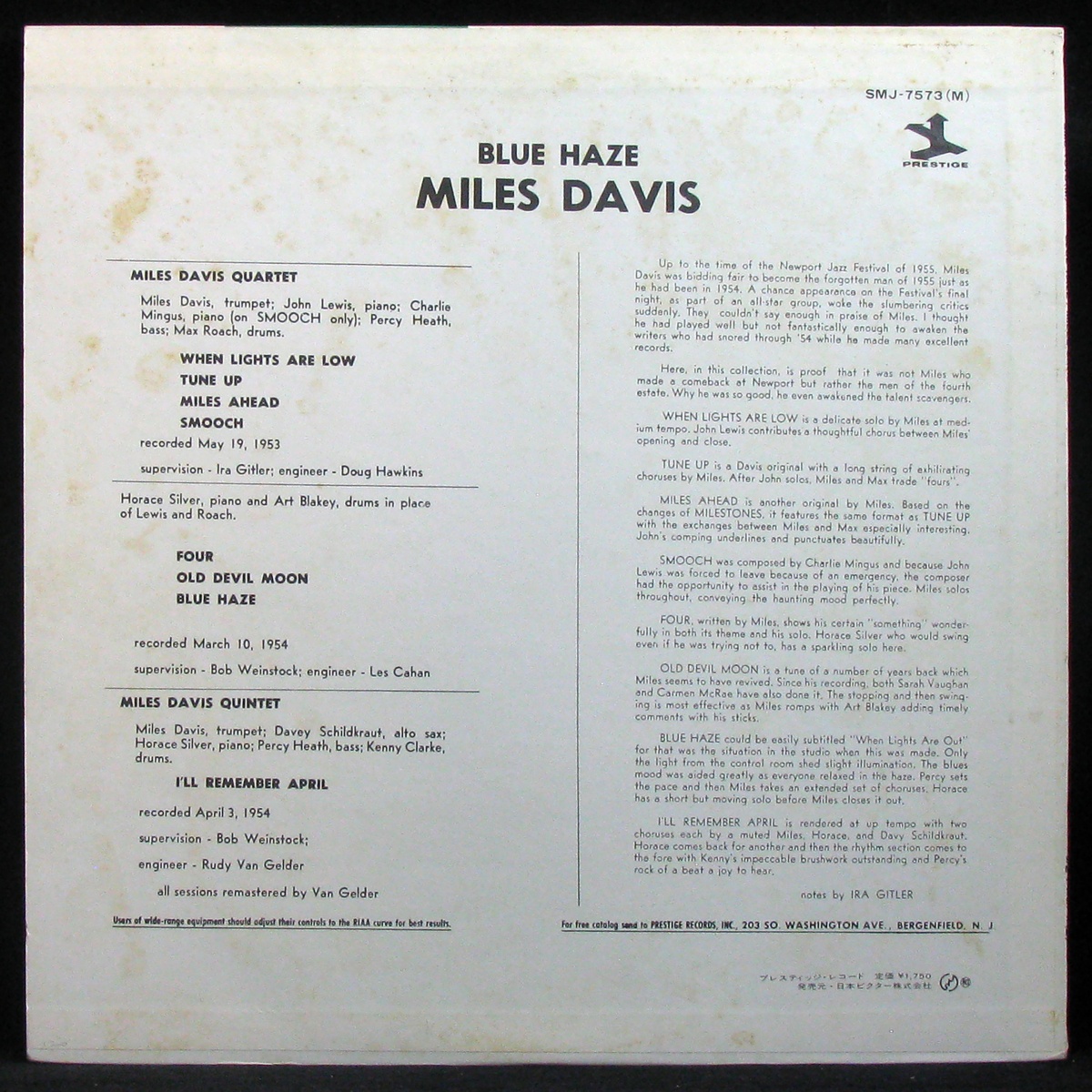 LP Miles Davis — Blue Haze (mono) фото 2