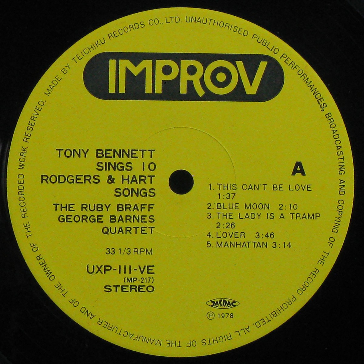 LP Tony Bennett / Ruby Braff / George Barnes Quartet — Tony Bennett Sings 10 Rodgers & Hart Songs фото 2