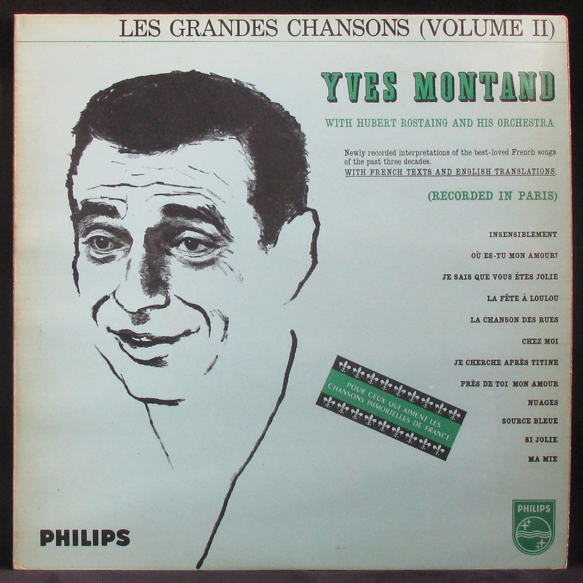 LP Yves Montand / Hubert Rostaing And His Orchestra — Les Grandes Chansons (Volume II) (promo) фото
