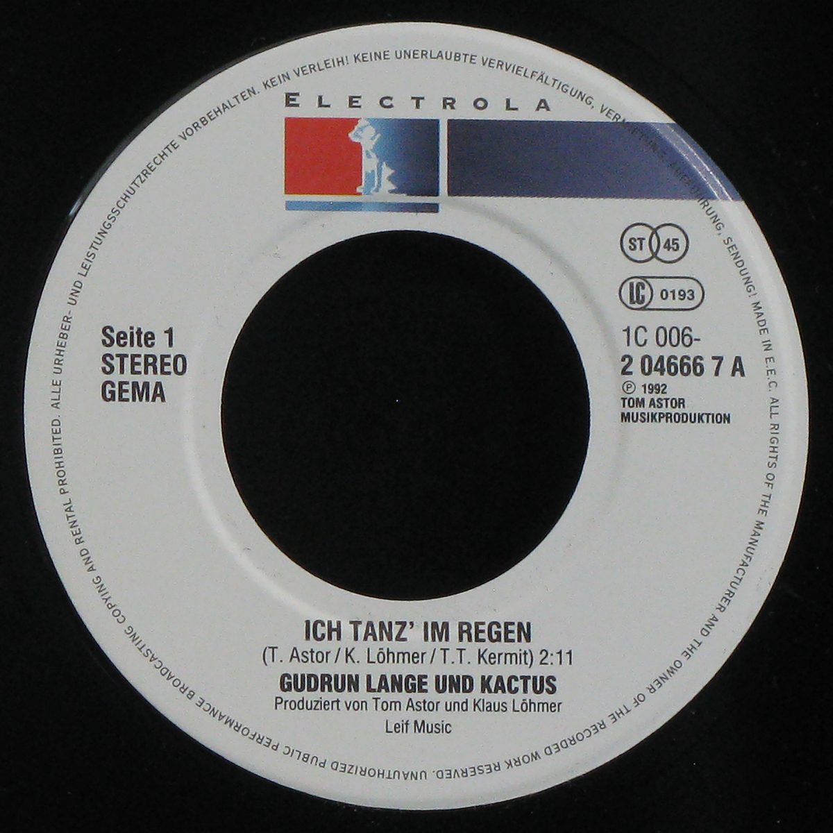 LP Gudrun Lange / Kactus — Ich Tanz' Im Regen (single) фото 3