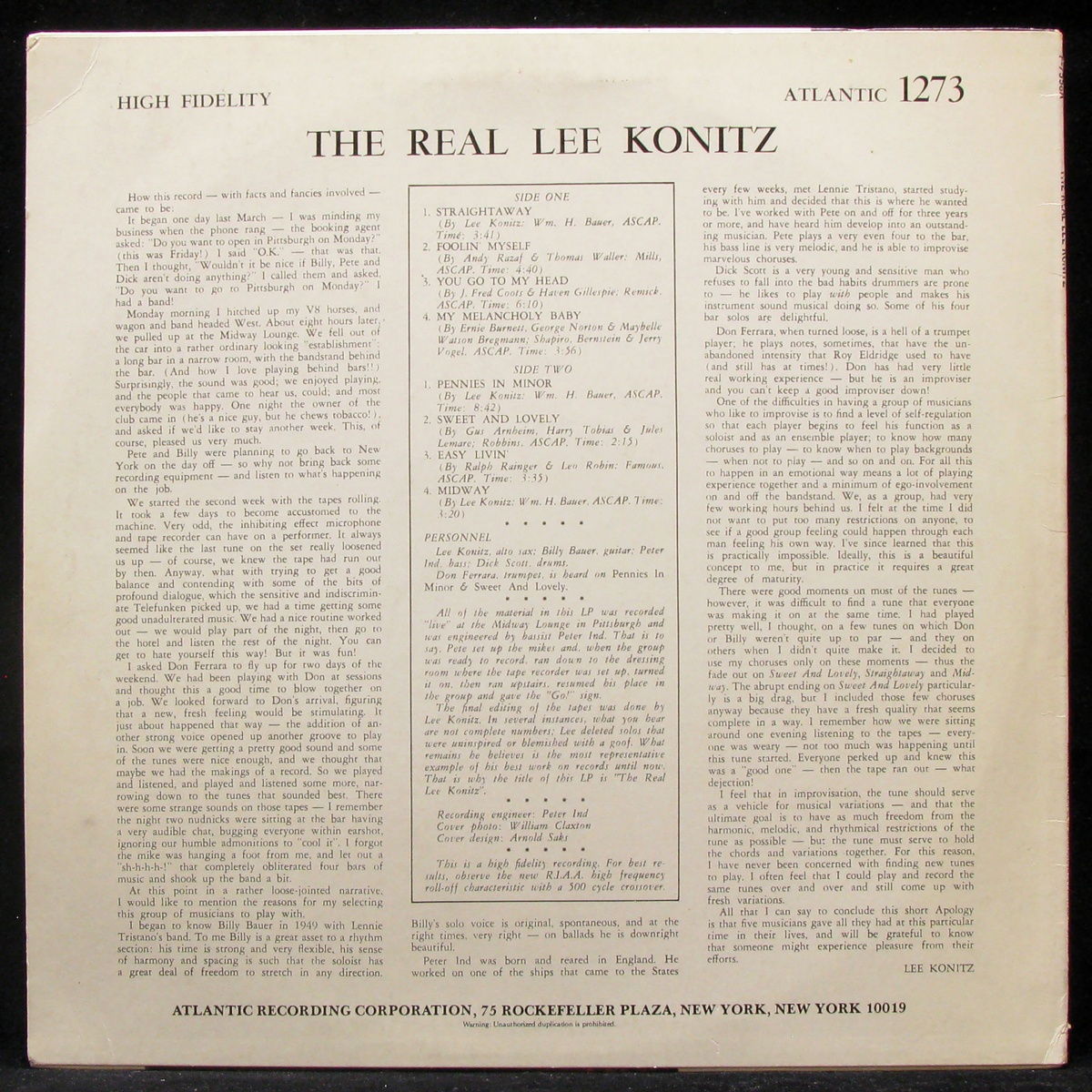 LP Lee Konitz — Real Lee Konitz (mono) фото 2