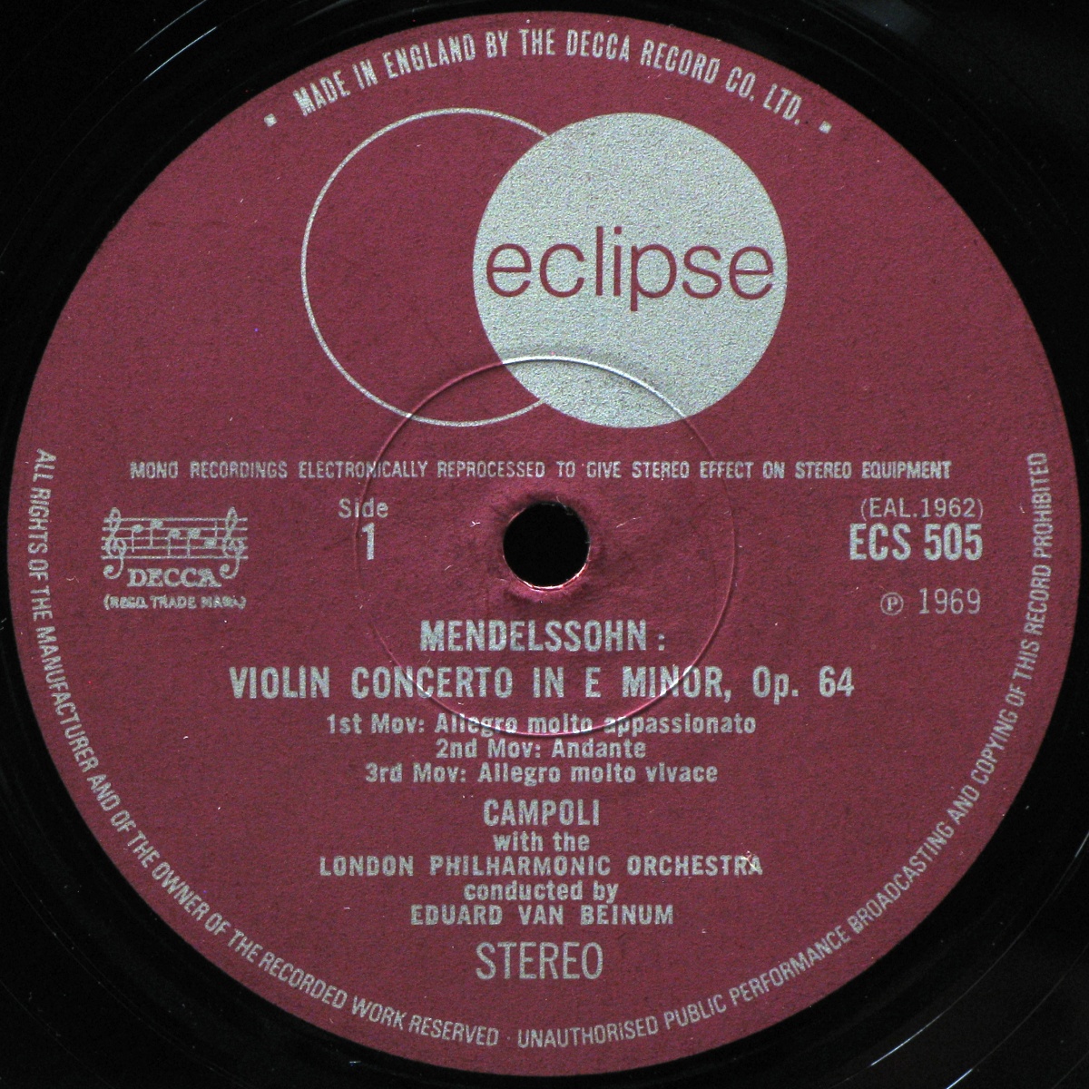 LP Bruch / Campoli — Mendelssohn: Violin Concerto / Violin Concerto No. 1 фото 2