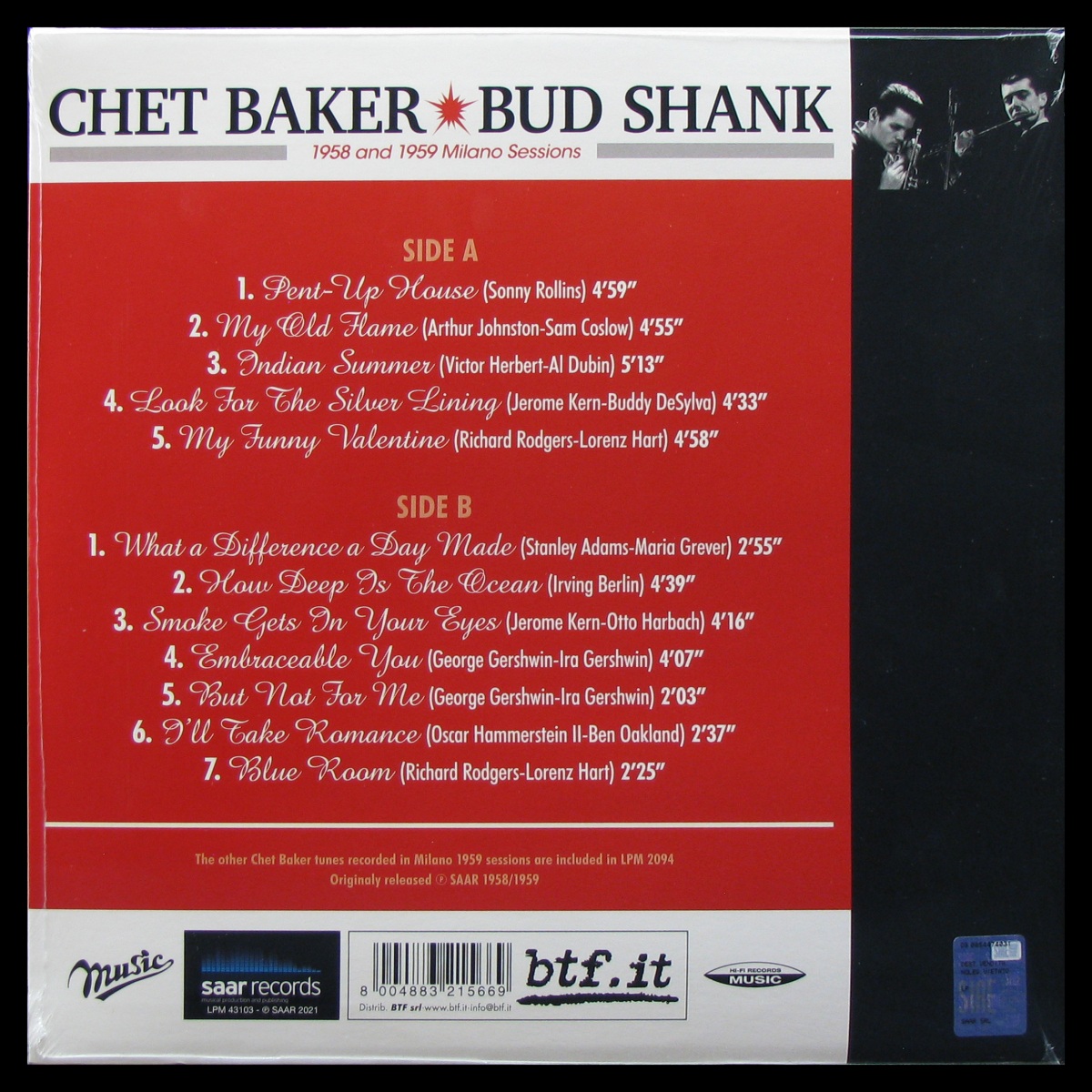LP Chet Baker / Bud Shank — 1958 And 1959 Milano Sessions фото 2