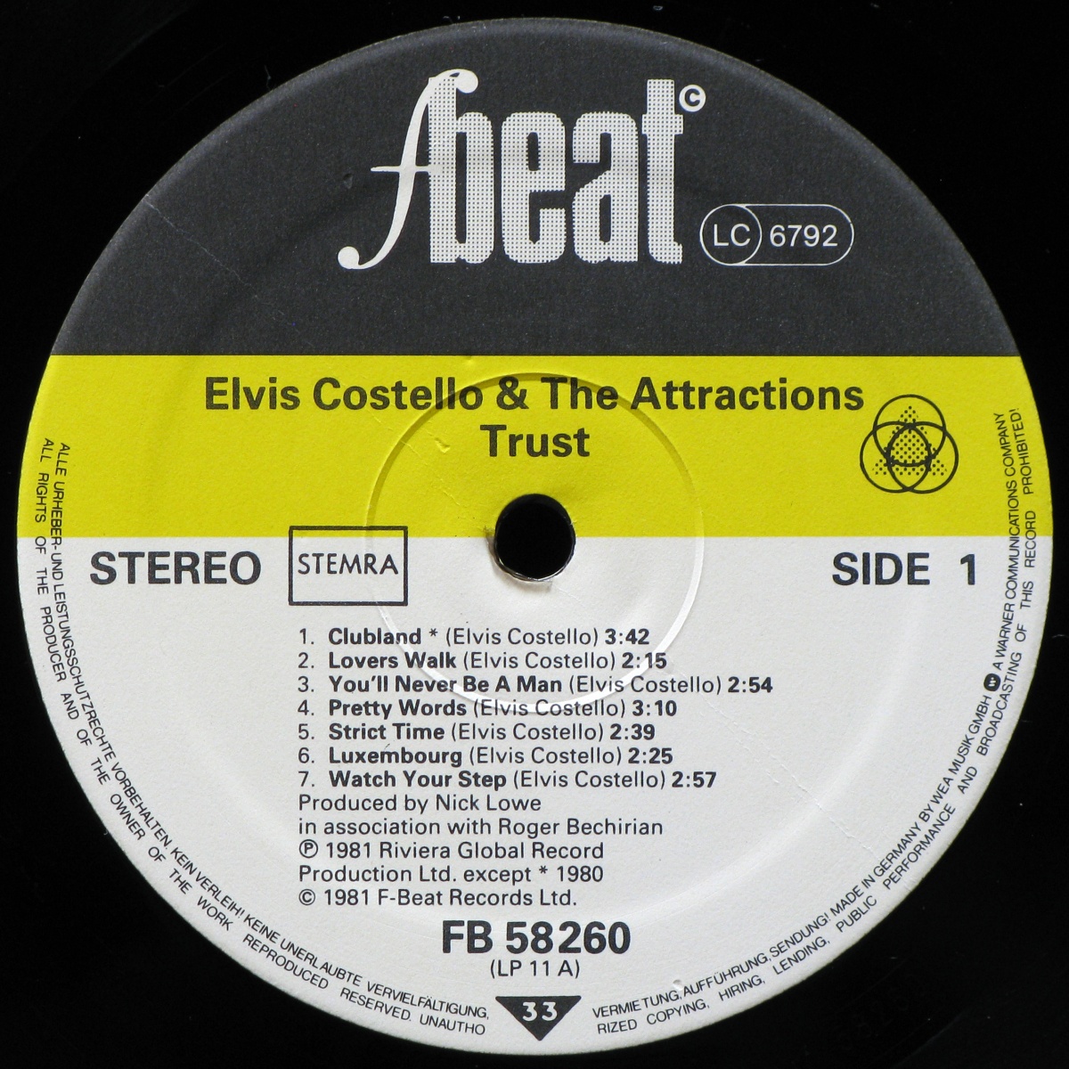 LP Elvis Costello & The Attractions — Trust фото 2