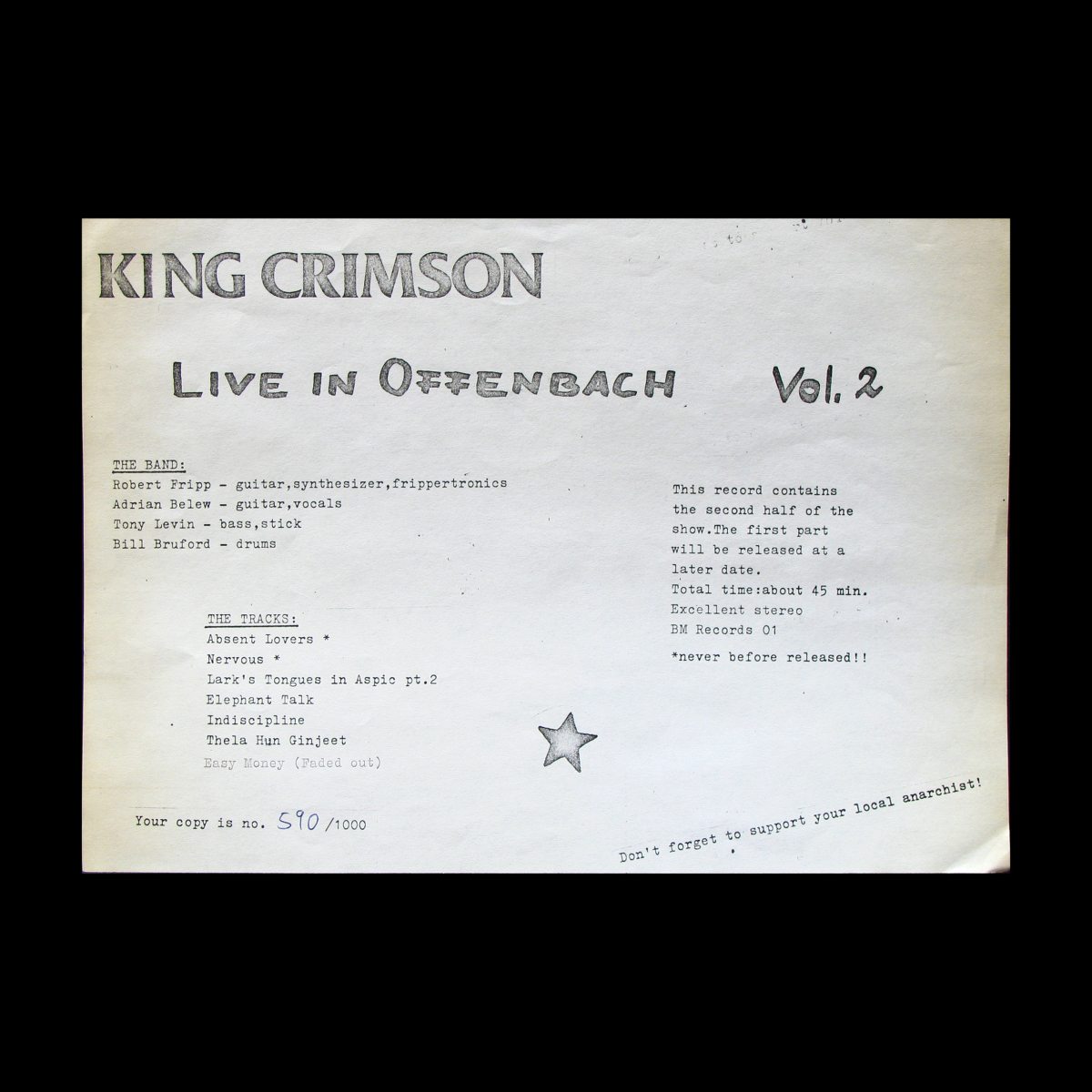 LP King Crimson — Offenbach 16.10.81 Vol. 2 фото 5