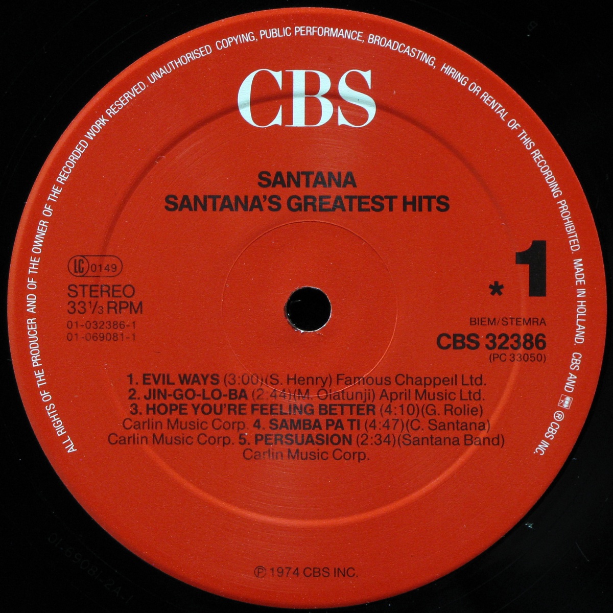 LP Santana — Greatest Hits фото 2