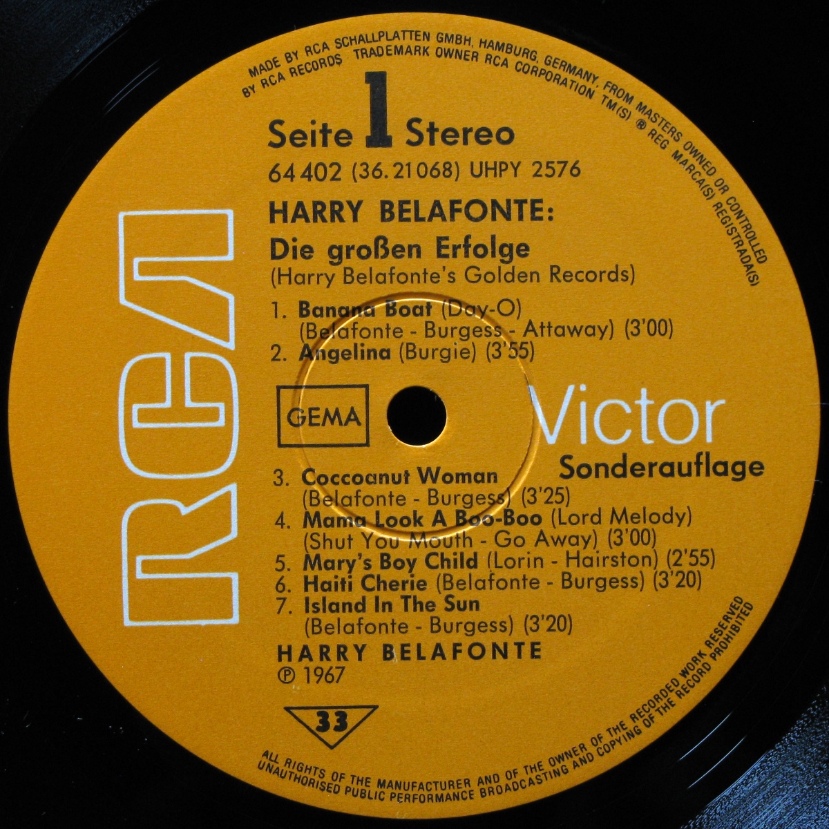 LP Harry Belafonte — Golden Records (club edition) фото 2