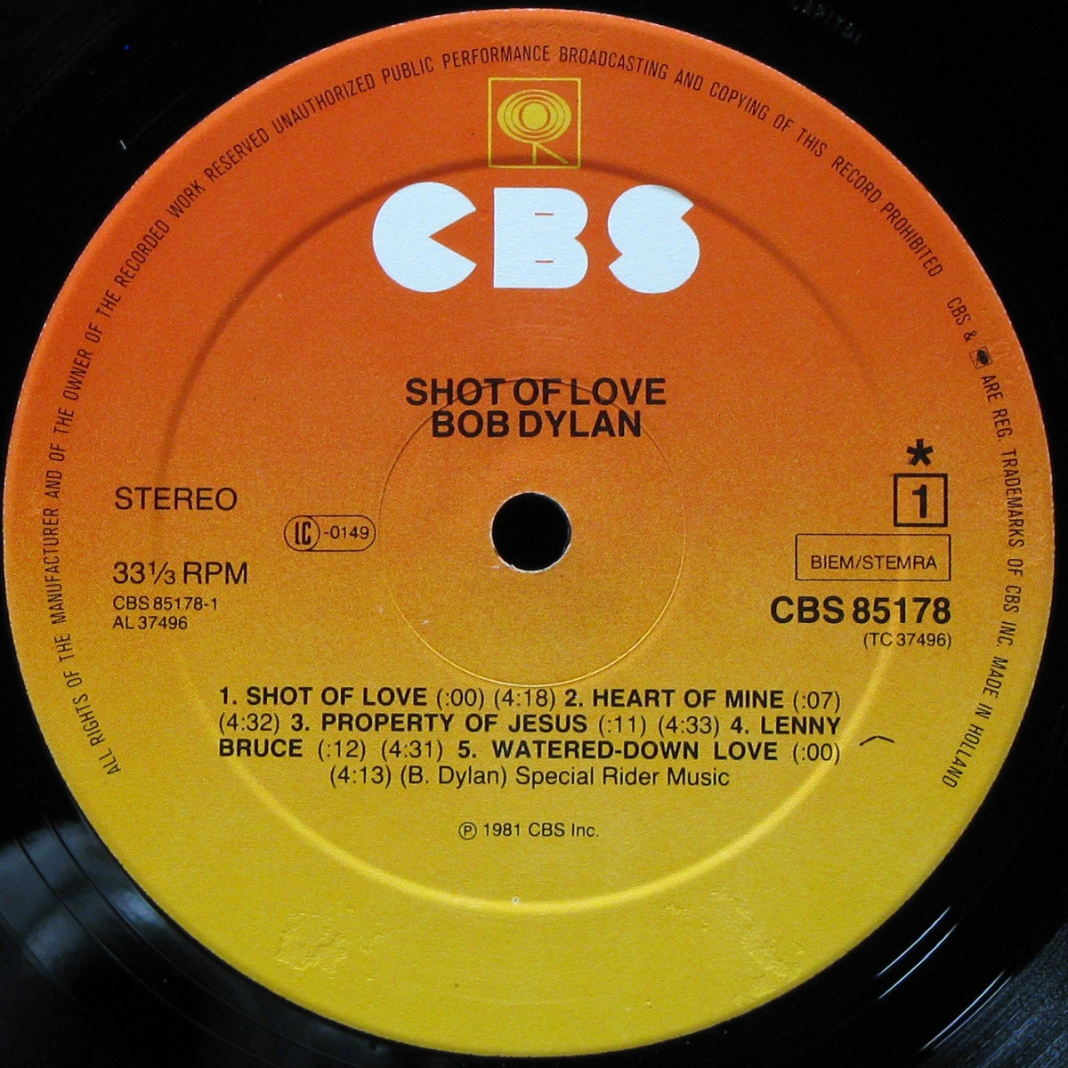 LP Bob Dylan — Shot Of Love фото 2