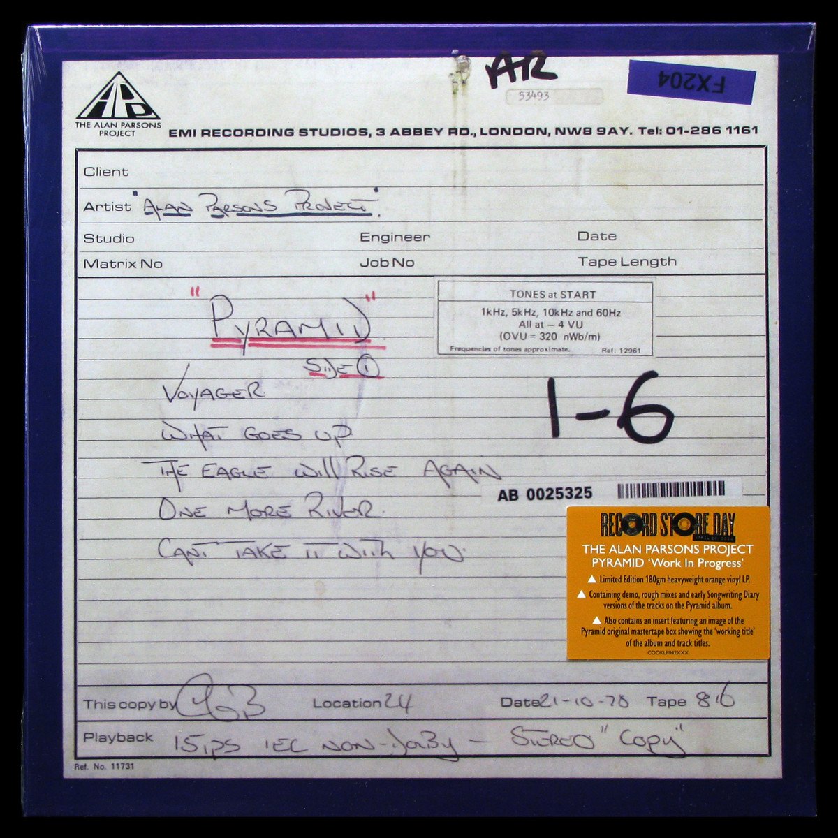 LP Alan Parsons Project — Pyramid Work In Progress (coloured vinyl) фото