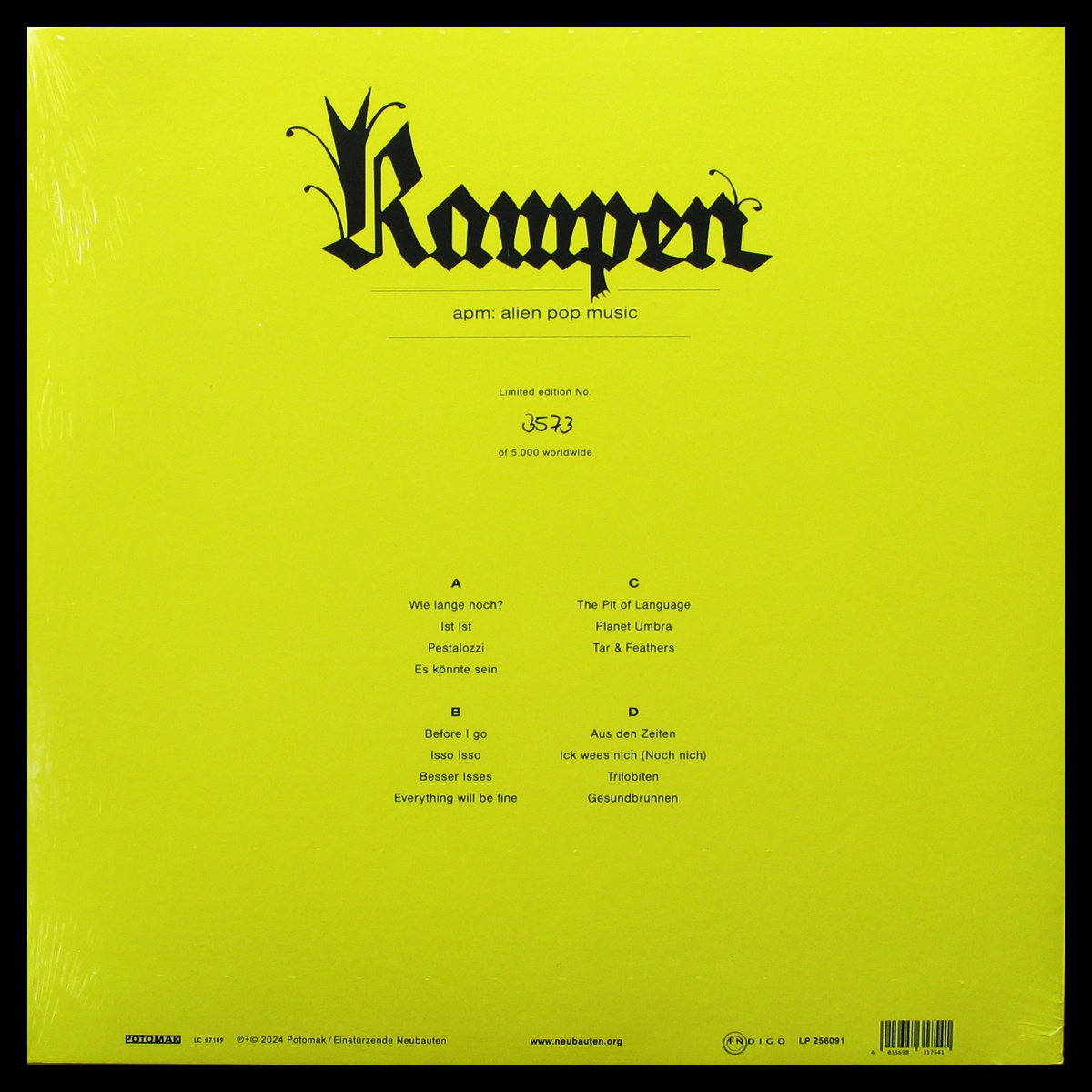LP Einsturzende Neubauten — Rampen - APM: Alien Pop Music (2LP, coloured vinyl) фото 2