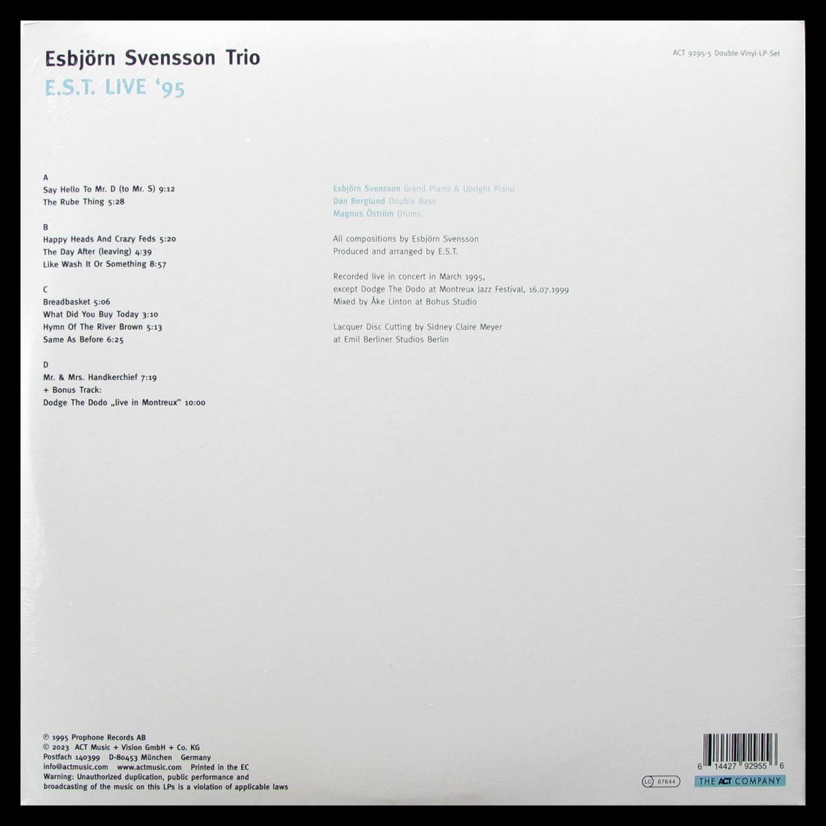 LP Esbjorn Svensson Trio — E.S.T. Live '95 (2LP, coloured vinyl) фото 2