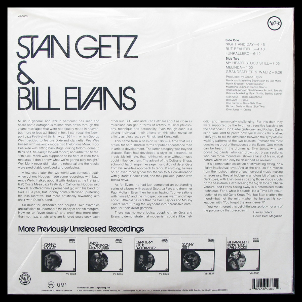 LP Stan Getz / Bill Evans — Previously Unreleased Recordings (mono) фото 2
