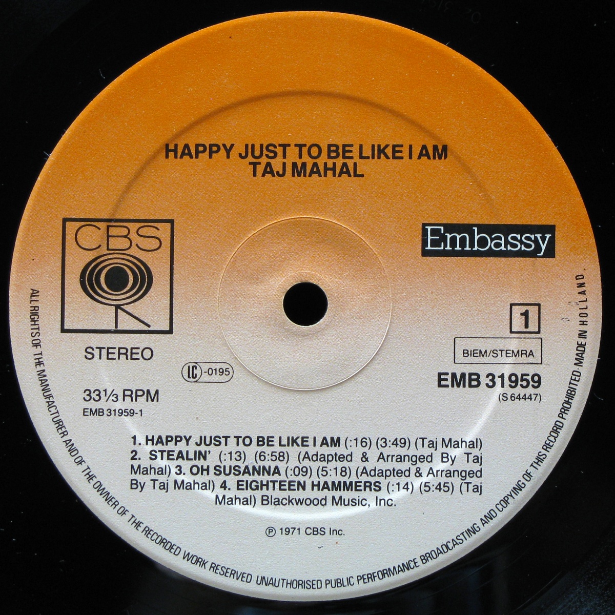 LP Taj Mahal — Happy Just To Be Like I Am фото 2