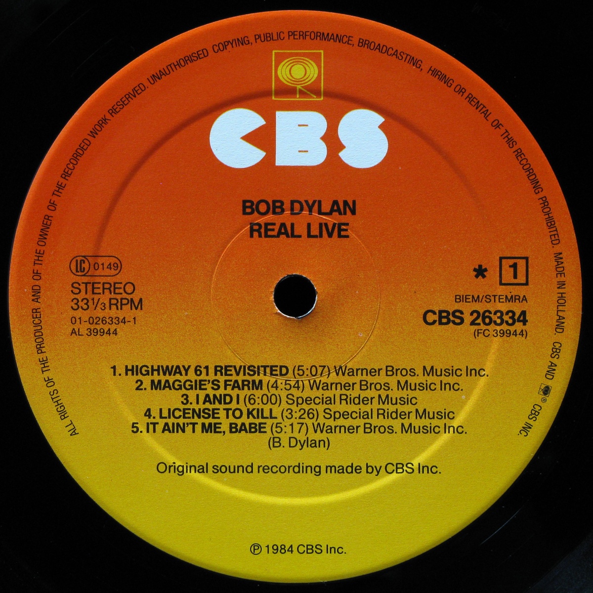 LP Bob Dylan — Real Live фото 2