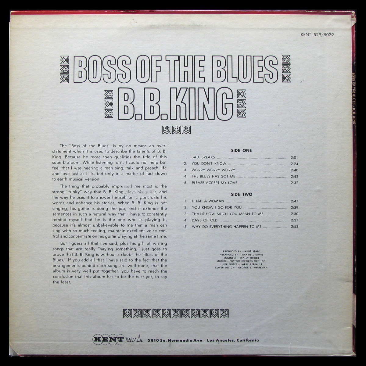 LP B.B. King — Boss Of The Blues фото 2