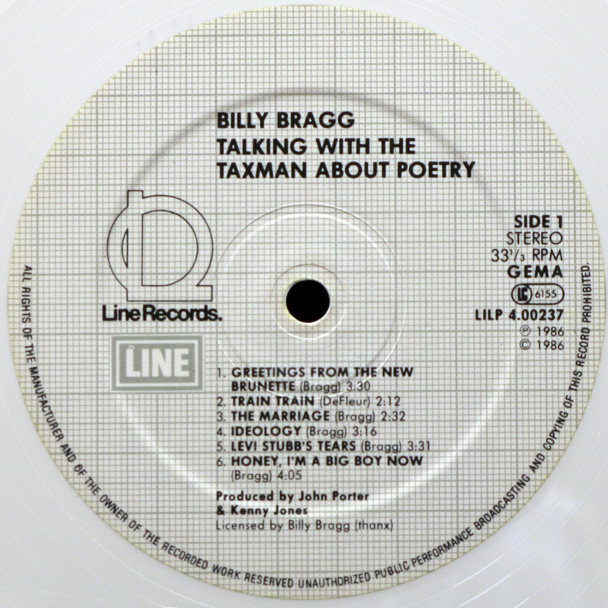 LP Billy Bragg — Talking With The Taxman About Poetry (coloured vinyl) фото 2