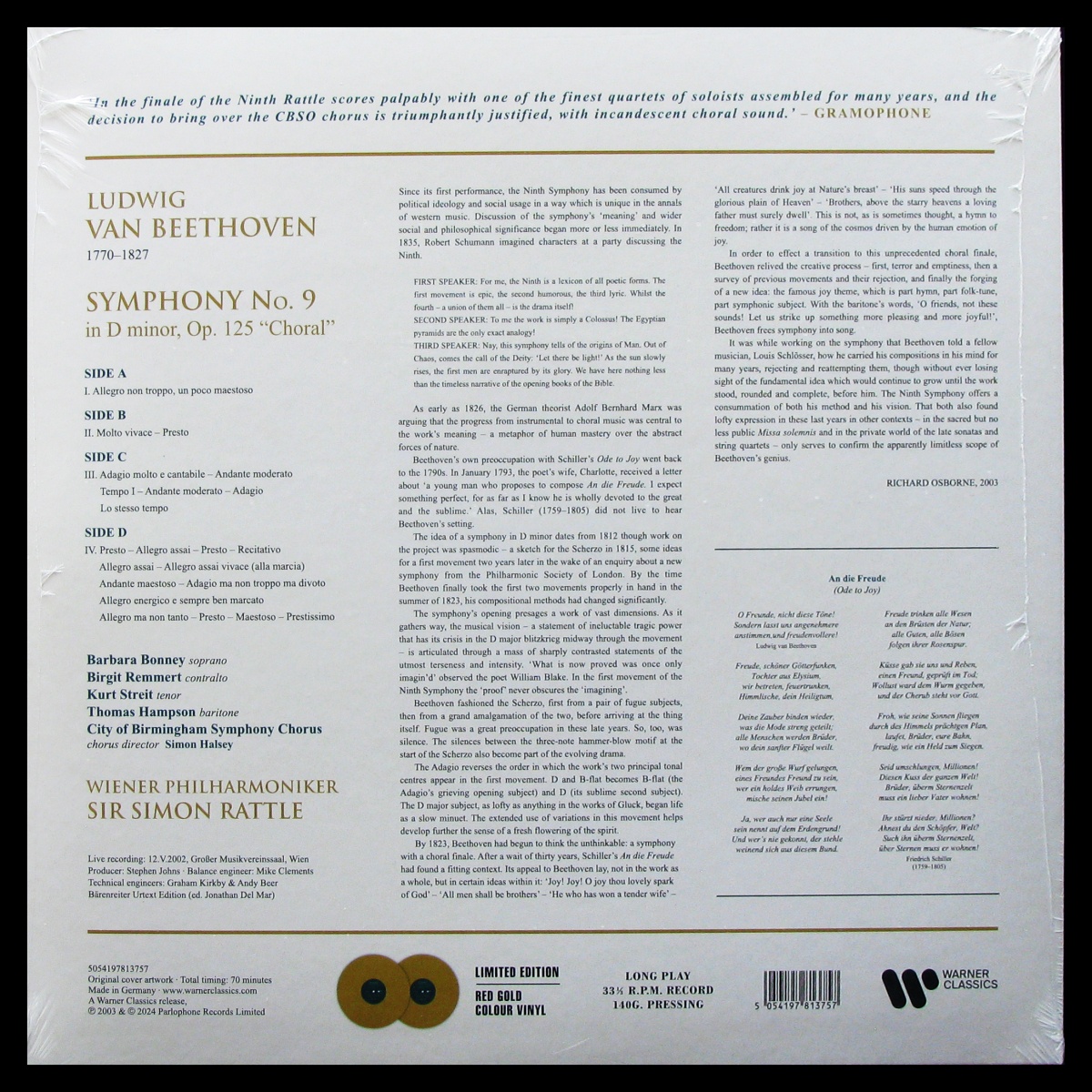 LP Sir Simon Rattle / Wiener Philharmoniker — Beethoven: Symphony 9 (2LP, coloured vinyl) фото 2