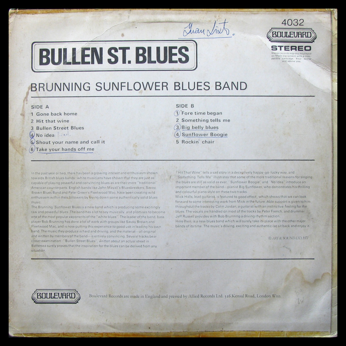 LP Brunning Sunflower Band — Bullen Street Blues фото 2