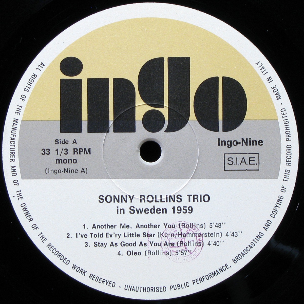 LP Sonny Rollins Trio — In Sweden 1959 (mono) фото 2