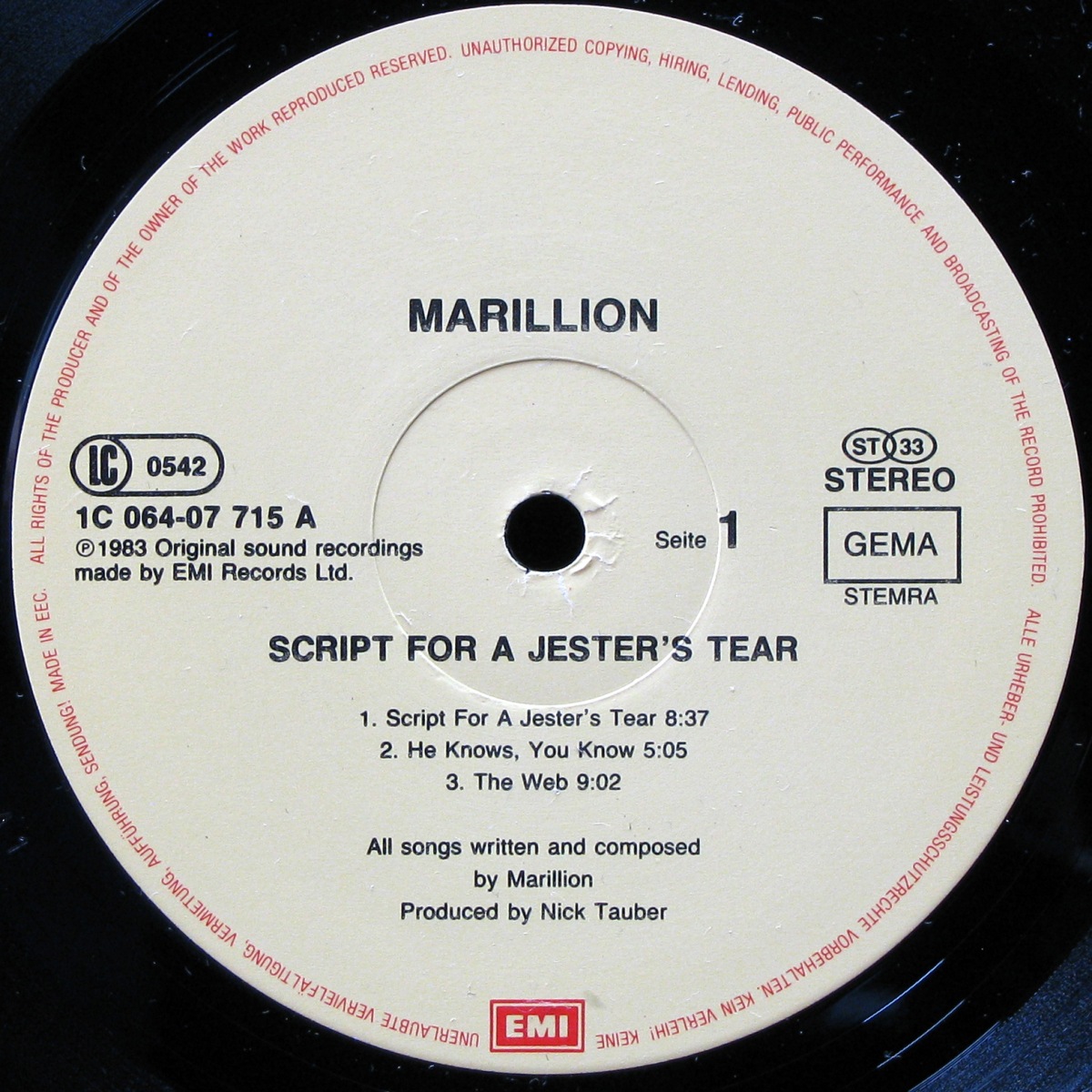 LP Marillion — Script For A Jester's Tear фото 3