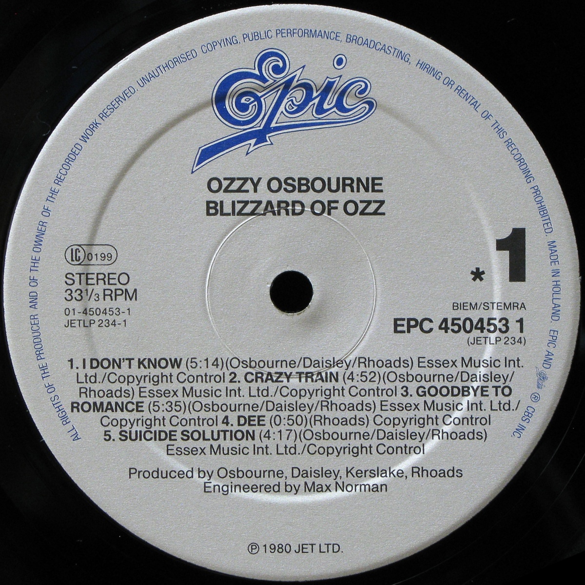 LP Ozzy Osbourne — Blizzard Of Ozz фото 3