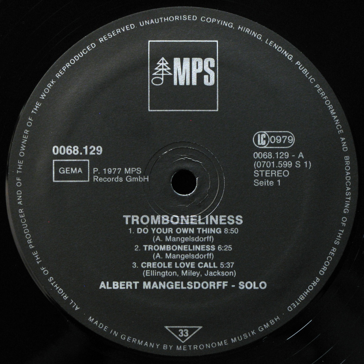 LP Albert Mangelsdorff — Tromboneliness фото 2