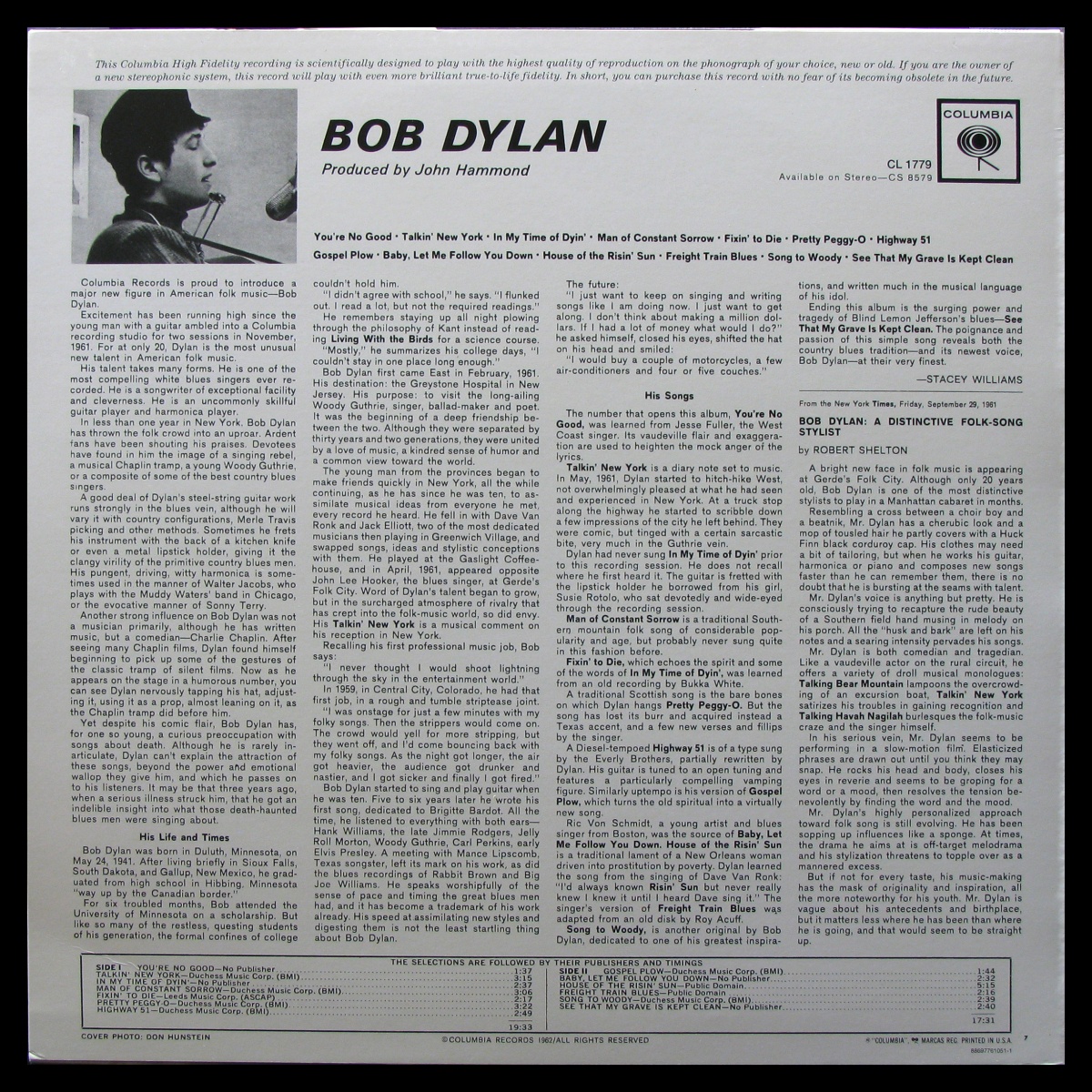 LP Bob Dylan — Bob Dylan (mono) фото 2