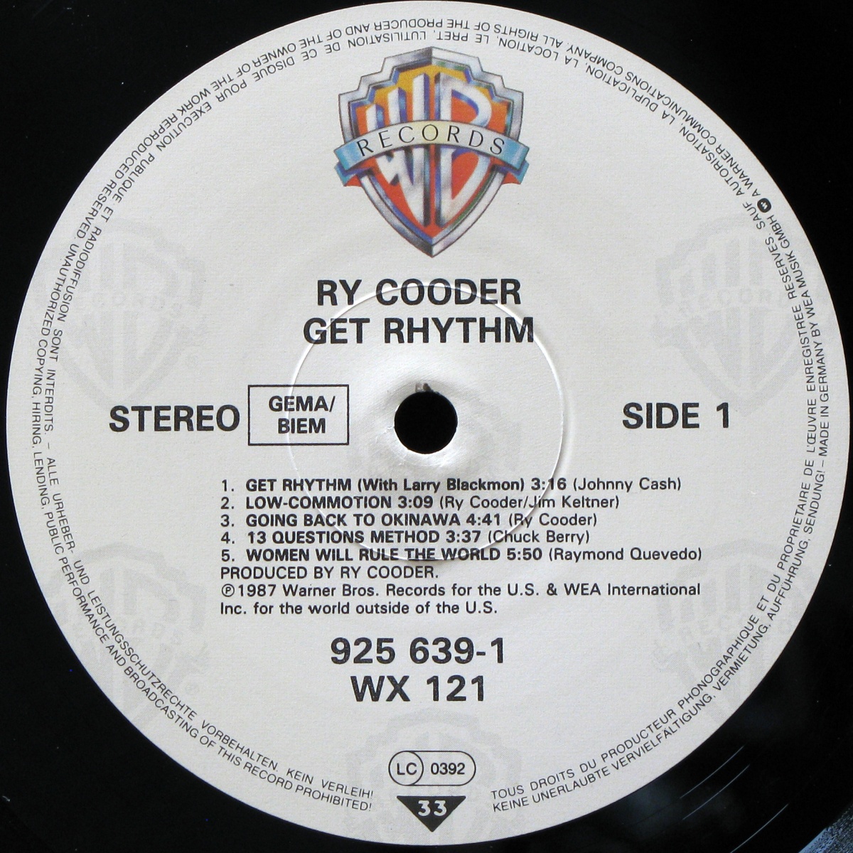 LP Ry Cooder — Get Rhythm фото 2