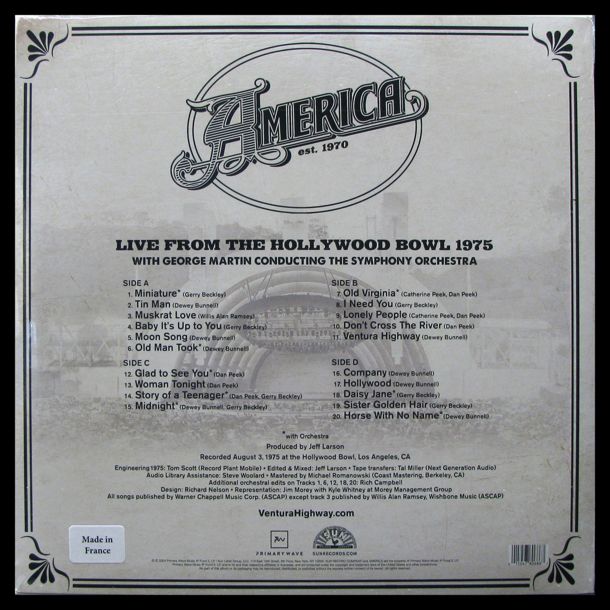 LP America — Live From The Hollywood Bowl 1975 (2LP, coloured vinyl) фото 2