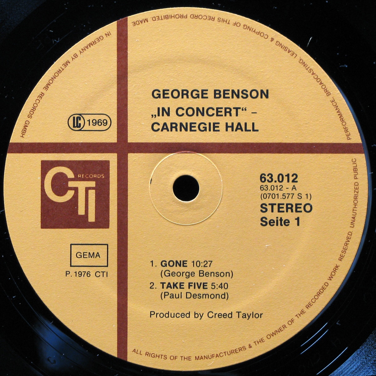 LP George Benson — In Concert - Carnegie Hall фото 2