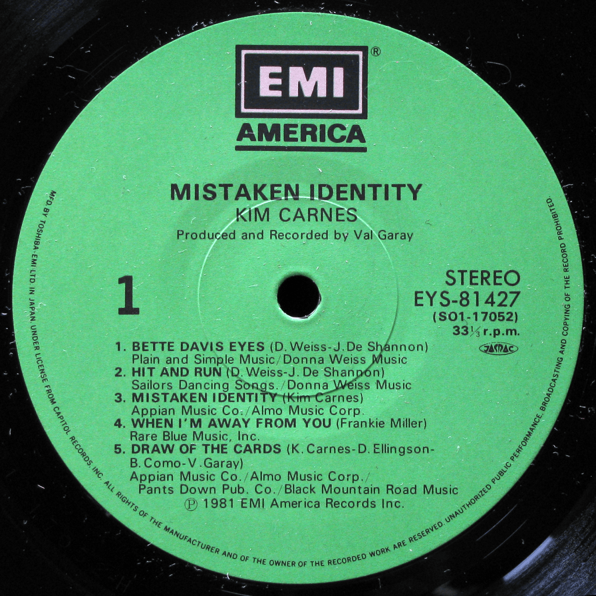 LP Kim Carnes — Mistaken Identity (+ obi) фото 2