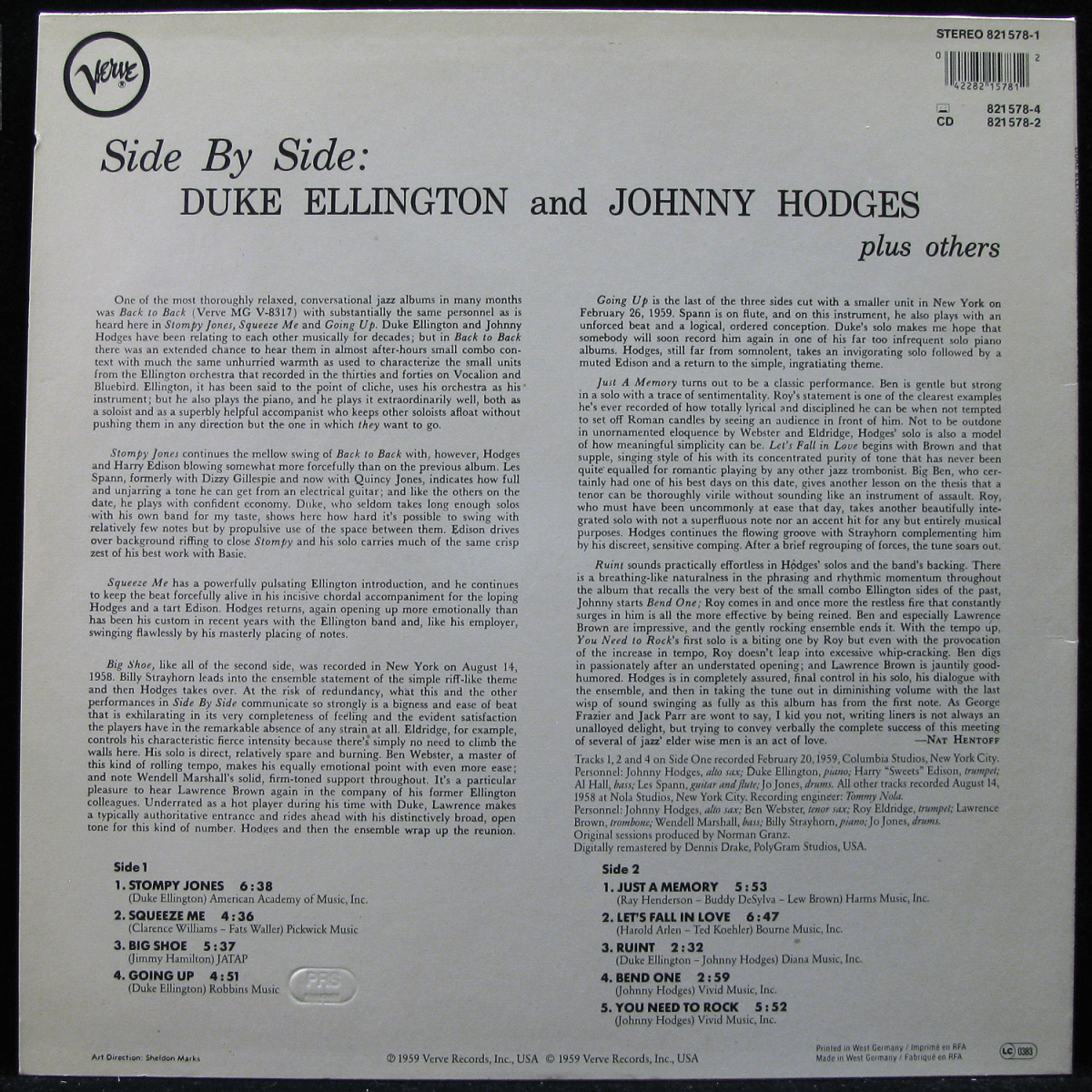 LP Duke Ellington / Johnny Hodges — Side By Side фото 2