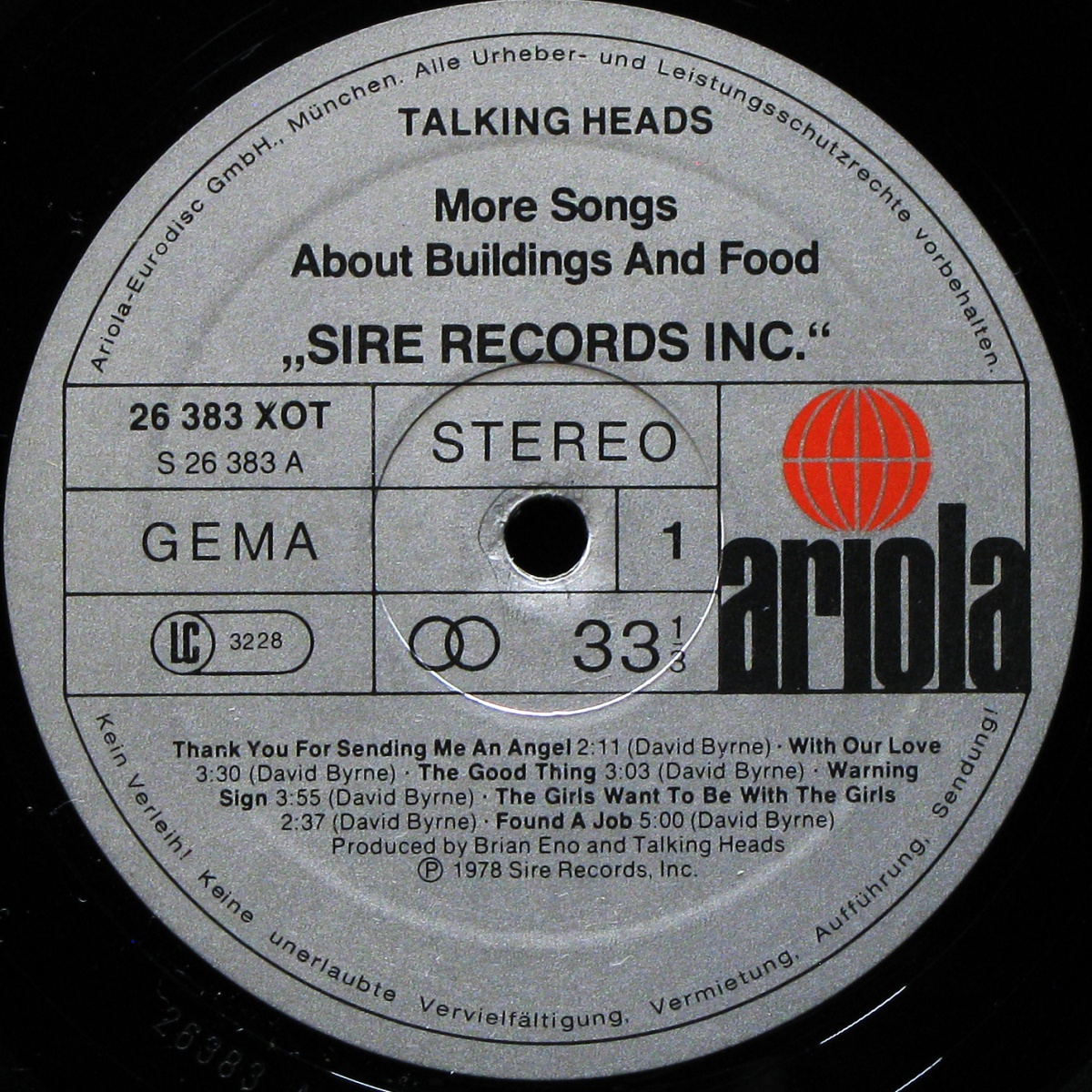 LP Talking Heads — More Songs About Buildings And Food фото 3