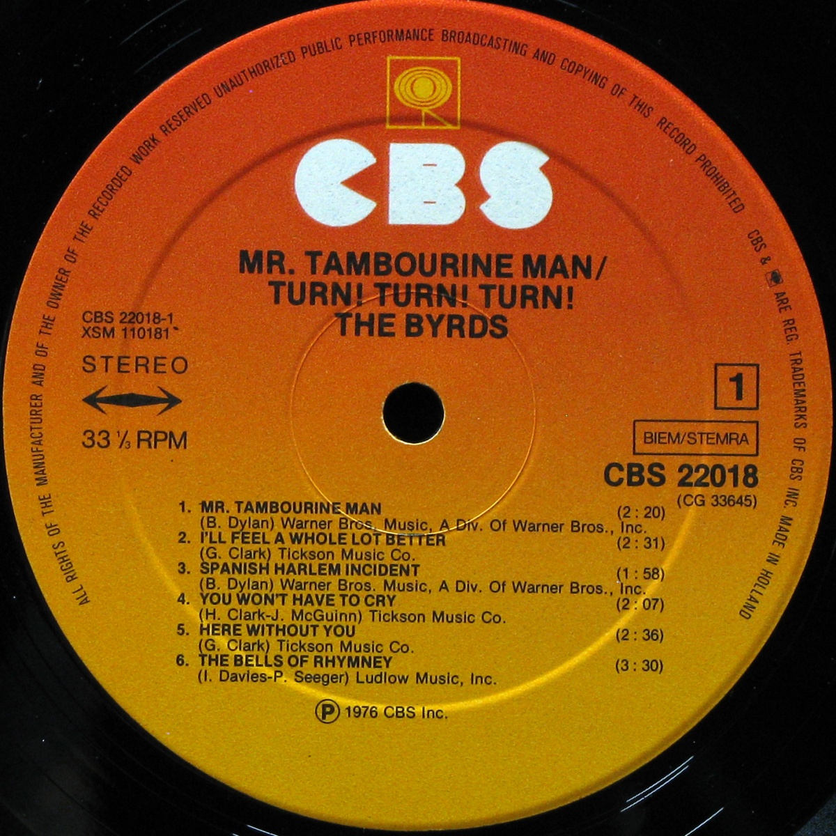 LP Byrds — Mr. Tambourine Man / Turn! Turn! Turn! фото 2