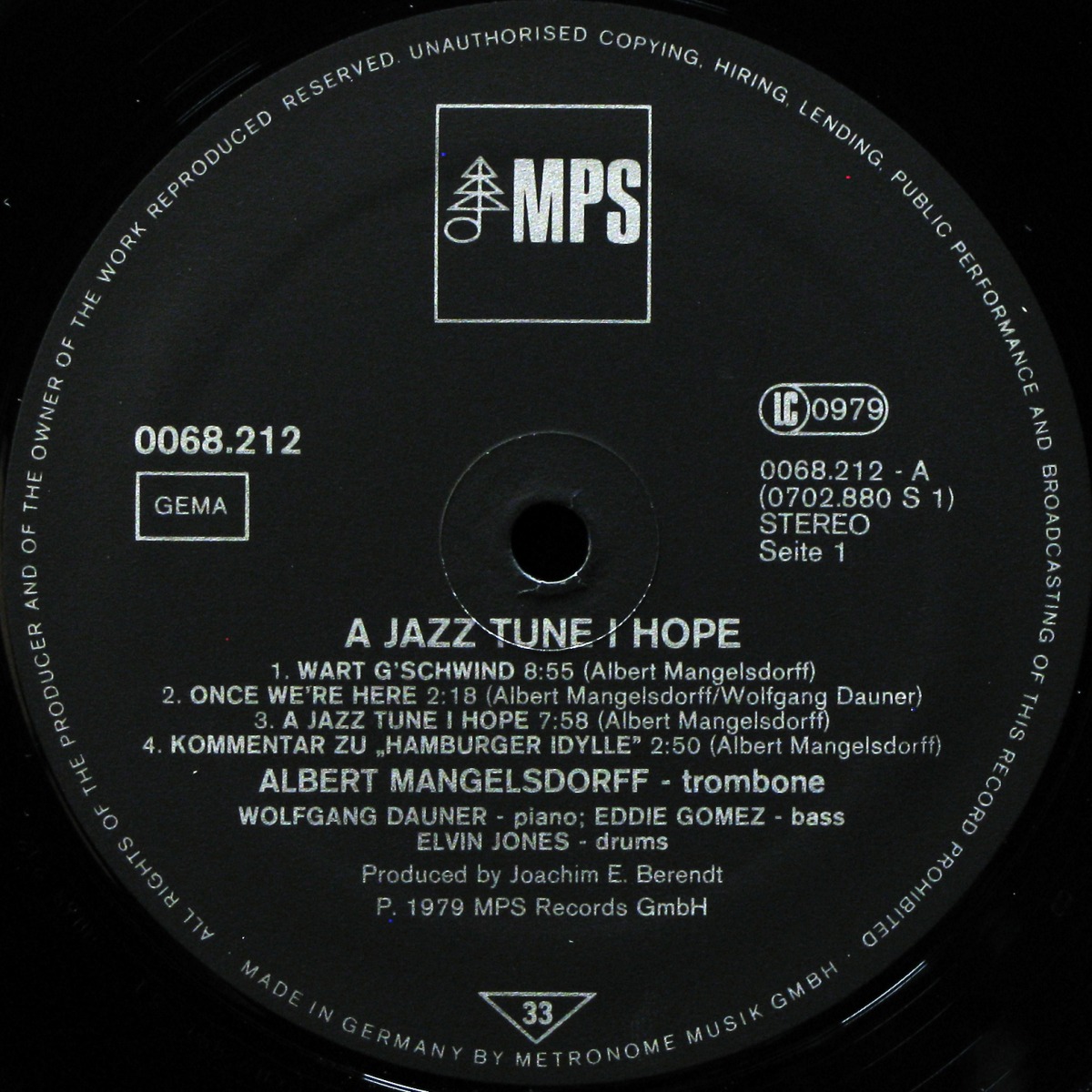 LP Albert Mangelsdorff — A Jazz Tune I Hope фото 2