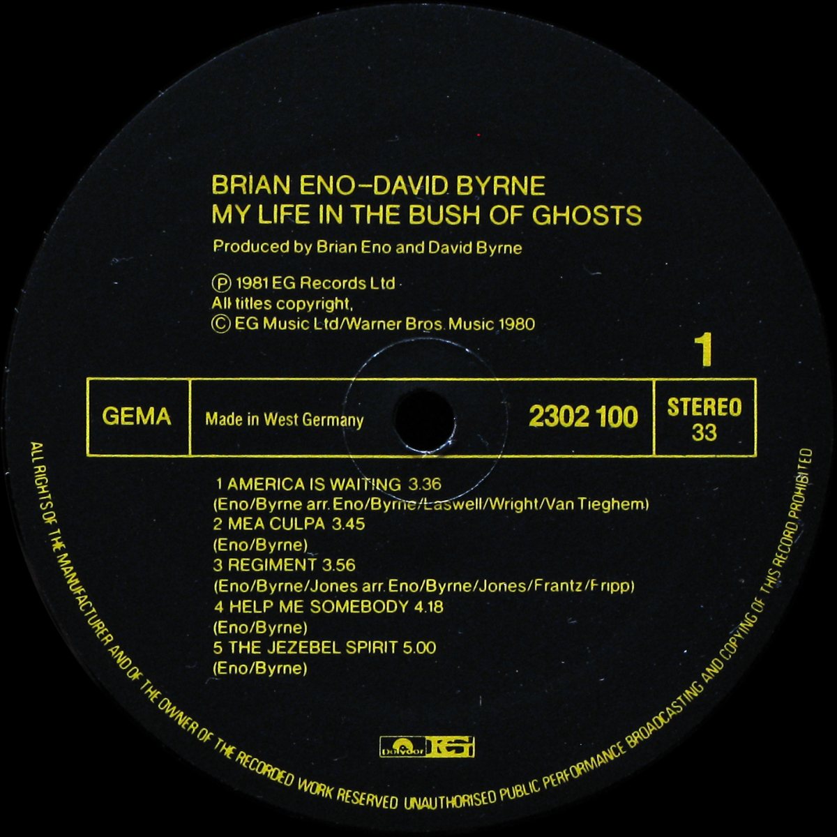 LP Brian Eno / David Byrne — My Life In The Bush Of Ghosts фото 3