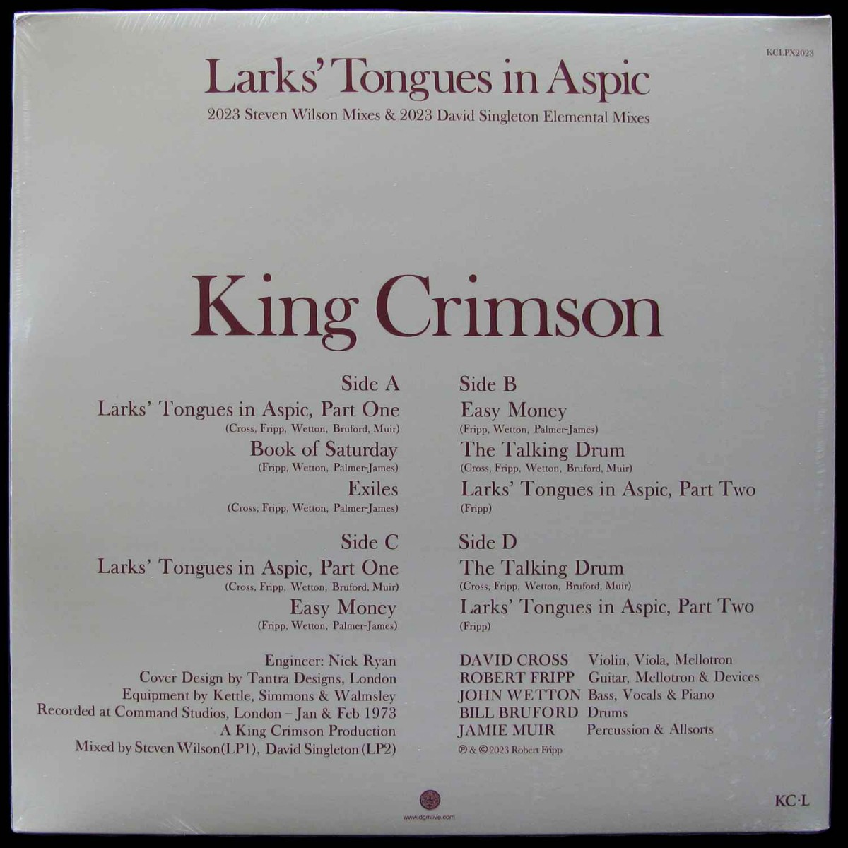 LP King Crimson — Larks' Tongues In Aspic 2023 Mixes (2LP) фото 2