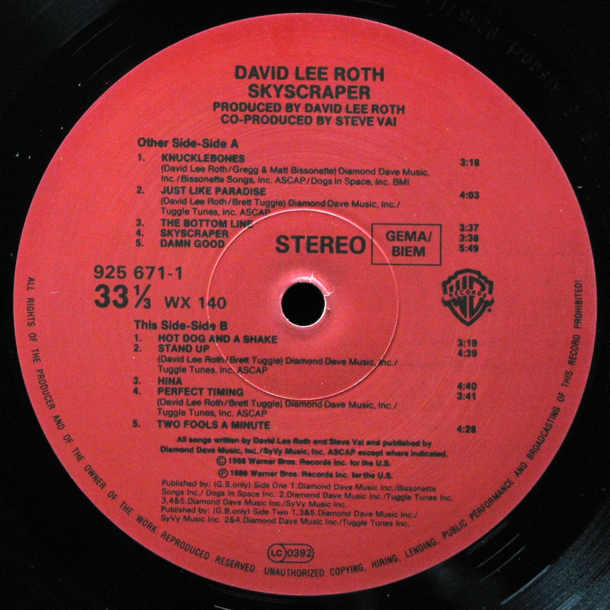 LP David Lee Roth — Skyscraper фото 2