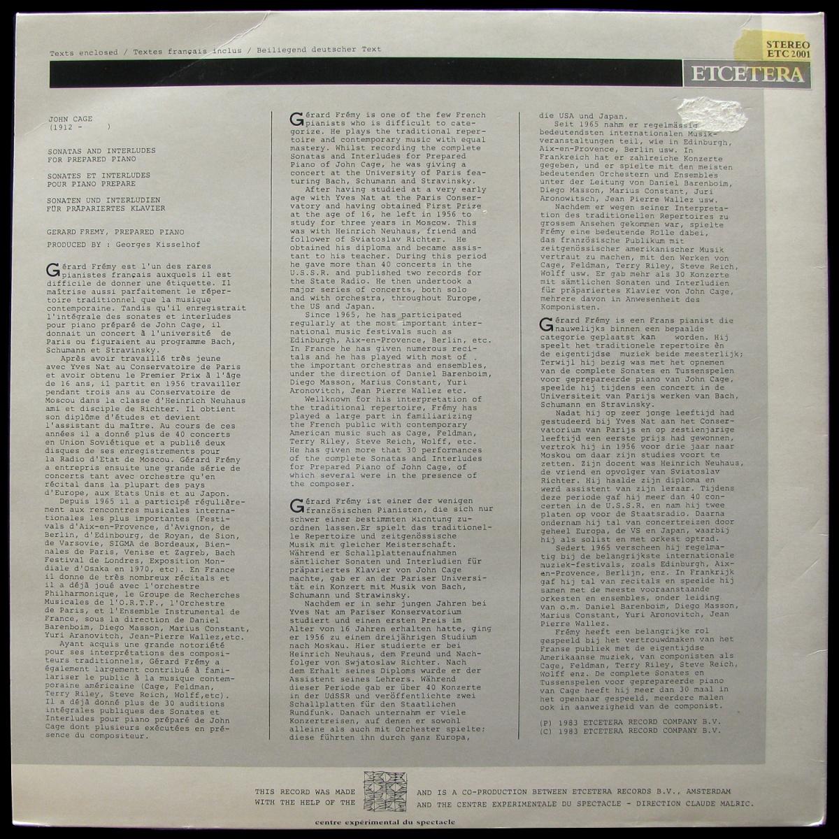 LP John Cage / Gerard Fremy — Sonatas & Interludes For Prepared Piano (2LP) фото 2