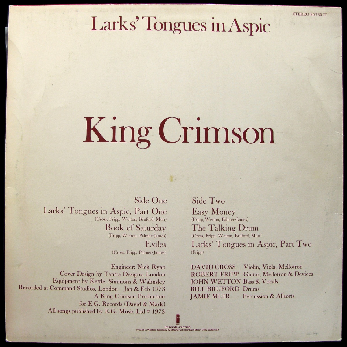 LP King Crimson — Larks' Tongues In Aspic фото 2