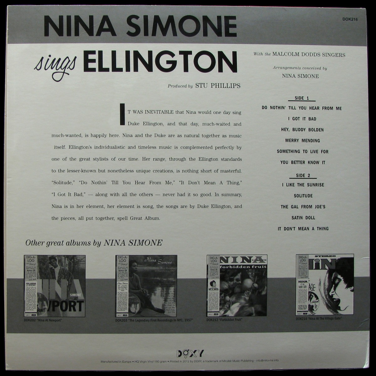 LP Nina Simone — Nina Simone Sings Ellington фото 2